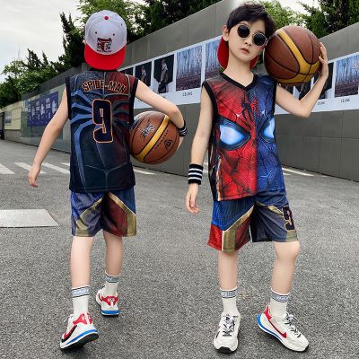 男童篮球服夏装儿童速干套装无袖蜘蛛侠背心两件套中大童运动球衣