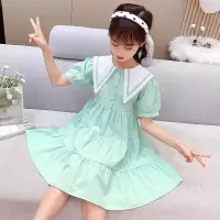 女童夏装连衣裙新款洋气学院风雪纺薄款夏天短袖女孩儿童裙子