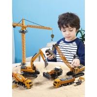 儿童工程车套装男孩挖土挖掘机吊机玩具车模型合金大吊车起重勾机