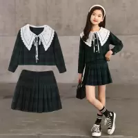 [新品直营]女童套装裙子秋装新款中大童学院风JK制服格子儿童百褶裙洋气