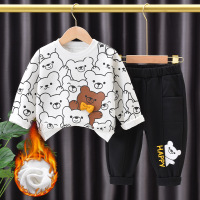 [新品直营]儿童套装秋冬加绒休闲童装男童新款卫衣中小童网红小熊套头衫