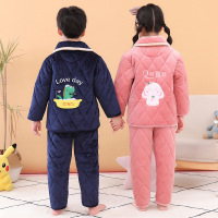 [新品直营]冬儿童法兰绒睡衣套装男童女童小孩三层夹棉加绒加厚雪尼尔居家服