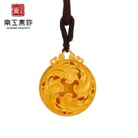 京工美作999千足金项链女 生生不息卷草纹吊坠 古法黄金吊坠女款