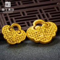 京工美作古法黄金999千足金吊坠钱币纹锁包满月儿童如意金锁吊坠
