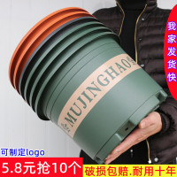 [补贴10%]新款加厚二代矮胖加仑花盆塑料绿萝月季多肉阳台家用大号树脂盆栽 含托盘(托盘加厚)