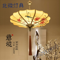 简约新中式茶楼火锅店布艺手绘灯笼灯吊灯田园创意卧室餐厅灯具鸟语花香精致
