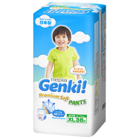妮飘Nepia Genki进口婴儿内裤型EC装XL码38片超薄干爽婴儿尿不湿学步裤拉拉裤 12-17kg