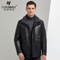 2020新款生态真皮羽绒服男休闲短款男士皮夹克羊毛翻领羽绒皮衣