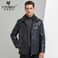 新款羊毛翻领皮羽绒服男休闲生态真皮皮衣季短款皮草外套可脱卸