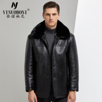2020季新款翻领皮毛一体男士休闲海宁真皮夹克外套中年皮大衣