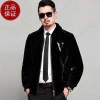 免费试穿 高端皮草正品季金貂绒大衣男翻领夹克仿羊剪绒皮毛一体中年男士外套貂皮大衣保暖抗寒男士外套装