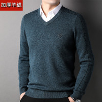 纯山羊绒男士V领加厚中年套头鸡心领羊毛衣针织衫羊毛衫加肥