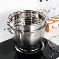 升级版特厚汤蒸锅不锈钢单层二层蒸锅汤锅奶锅煮粥锅火锅16-26cm