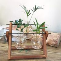 碳化双层3瓶 不含植物|[创意木架水培花瓶]绿萝玻璃容器办公室内桌面绿植现代摆件装饰