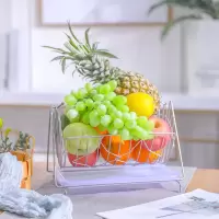 方形-白透蓝|创意水果篮客厅果盘沥水篮水果收纳篮摇摆不锈钢色糖果盘子简约式