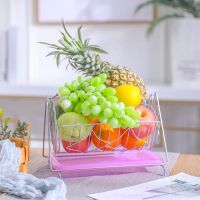 方形-紫罗兰|创意水果篮客厅果盘沥水篮水果收纳篮摇摆不锈钢色糖果盘子简约式