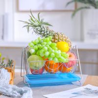 方形-深海蓝|创意水果篮客厅果盘沥水篮水果收纳篮摇摆不锈钢色糖果盘子简约式