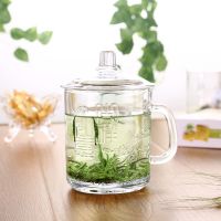 吉祥如意茶杯|家用加厚耐热梅兰竹菊刻花玻璃杯办公泡茶杯大容量带盖带把水杯子