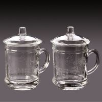 菊花+竹花|家用加厚耐热梅兰竹菊刻花玻璃杯办公泡茶杯大容量带盖带把水杯子