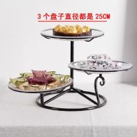 老3格盘-黑色(带盘)|欧式水果盘现代客厅家用多层水果篮创意时尚干果点心盘茶几糖果盘
