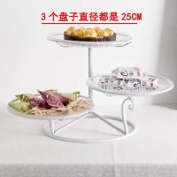 老3格盘-白色(带盘)|欧式水果盘现代客厅家用多层水果篮创意时尚干果点心盘茶几糖果盘