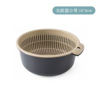 天空蓝【加厚双层沥水篮】 中号【18cm*9cm】B|家用双层镂空沥水篮子厨房塑料洗菜篮水果盆漏盆收纳筐淘米神器