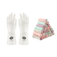 唇印1双+洗碗布1张 M[中号]|多功能清洁手套男女洗碗洗菜乳胶手套防水耐用家务洗衣不伤手神器