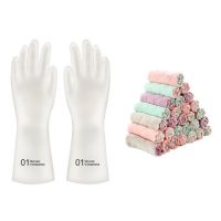 字母款1双+洗碗布1张 L【大号】|多功能清洁手套男女洗碗洗菜乳胶手套防水耐用家务洗衣不伤手神器