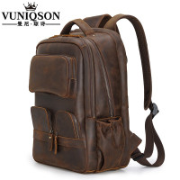 VUNIQSON品牌背包大容量疯马皮双肩包男多功能户外旅行包充电电脑包(保养1-5天发货)