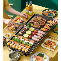 如华福禄电烧烤炉家用烤肉机电烤盘涮烤韩式多功能室内火锅一体锅烤鱼 家庭.朋友聚餐特大号3-10人款送7件套60张吸油纸