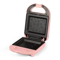 三明治机早餐机古达小型家用轻食多功能华夫饼机吐司压面包机_粉色固定星星盘送油刷