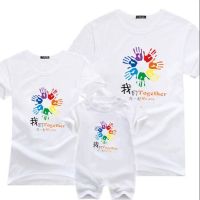 亲子装三口网红新款母女洋气婴儿纯棉加大码爬服连体衣全家夏季装