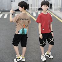 网红纯棉新款夏装男童套装两件套短袖体恤男孩儿童运动装时尚洋气