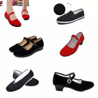 儿童苗族男女成人舞蹈鞋汉服女童绣花鞋演出鞋黑红高低跟表演鞋夏