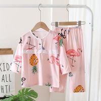 男孩女童儿童睡衣夏季薄款棉绸中大小学生宝宝长袖家居服套装夏天