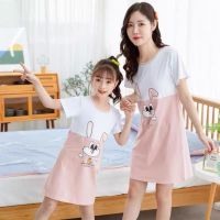 儿童睡裙夏季女童纯棉短袖亲子宝宝簿款小女孩公主中大童母女睡衣