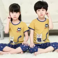 夏季儿童短袖睡衣空调服男童女童七分袖薄款家居服宝宝睡衣亲子装