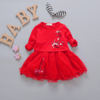 洋气女宝宝春秋季连衣裙1-3岁女童长袖套装刺绣纱裙婴儿公主裙子2