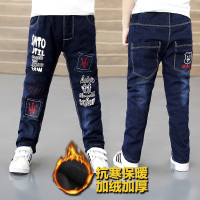 高弹力加绒牛仔裤加厚加棉学生冬款棉裤儿童冬装中大童男童长裤子