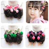 儿童假发头饰 宝宝 蝴蝶结女童婴儿卷发丸子头古装旗袍发饰