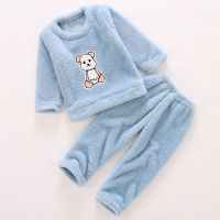 儿童套头睡衣秋冬季女童宝宝法兰绒男童小孩加厚珊瑚绒家居服套装O9