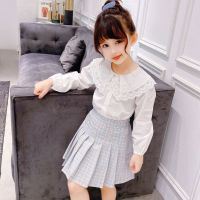 女童洋气衬衫蕾丝花边娃娃领上衣中大童秋款2020新款童装雪纺衬衣C7