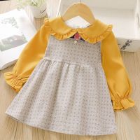 女童连衣裙秋装2020新款儿童娃娃领长袖拼接裙子宝宝假两件公主裙[9月20日发完]N6