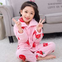 儿童睡衣女童秋冬季法兰绒男童女童长袖珊瑚绒套装小孩宝宝家居服J8