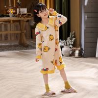 春秋季儿童睡裙女童睡衣家居服长袖6岁女孩8睡裙9连体两穿防着凉5F8
