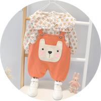 女童装小熊背带裤套装新款秋装6-8-9个月婴儿1-2-3岁宝宝纯棉衣服J2