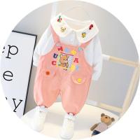 童装女童秋季背带裤套装新款5-6-8个月婴儿0-1-2-3岁宝宝纯棉衣服A7