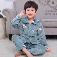 男童睡衣秋冬季法兰绒儿童中大童保暖家居服长袖加厚珊瑚绒家居服N7