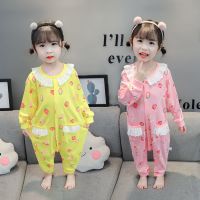 婴儿童连体衣春秋薄款夏季1234岁女童纯棉长袖睡衣宝宝空调家居服H5