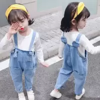 春季新款女宝宝背带裤0123岁儿童牛仔背带裤男童童装女童背带长裤L0